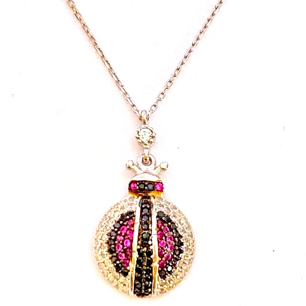 🐞 925 Silver ladybug cz stones necklace 🐞